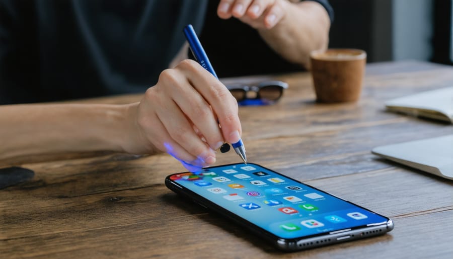 Person calculating and comparing device financing costs with smartphone and documents